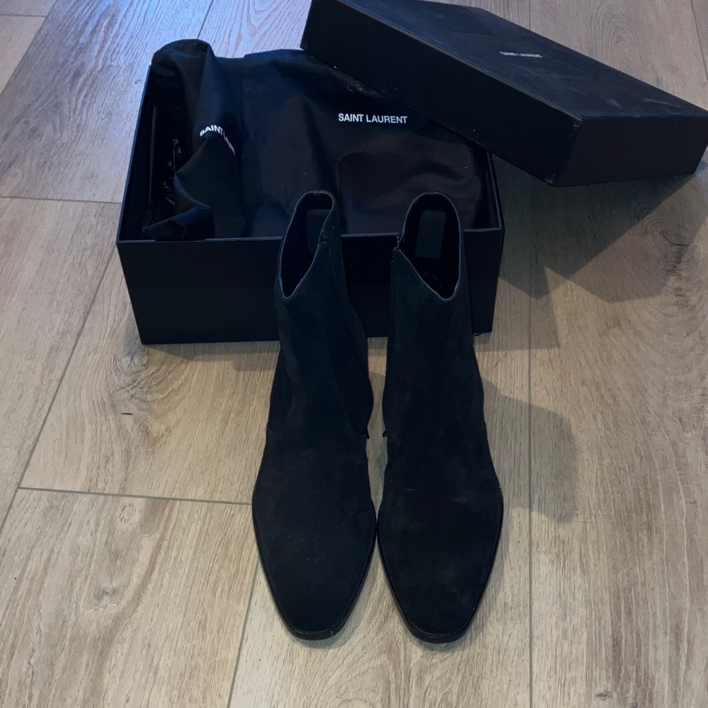 Saint Laurent Paris Black Suede Ankle Boots